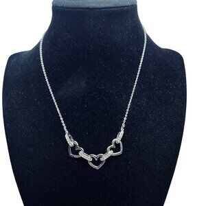 Avon Silver Tone Hearts And Clear Rhinestones Necklace (5549)